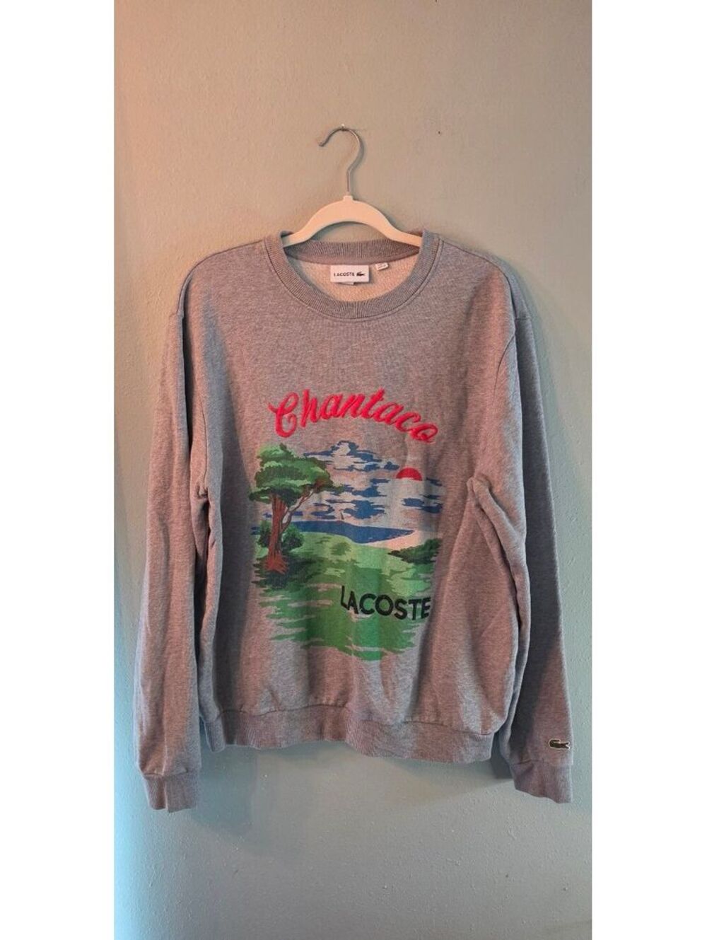 Lacoste Chantaco Men's XL Gray Graphic Crewneck Sweatshirt Golf Scenic Croc